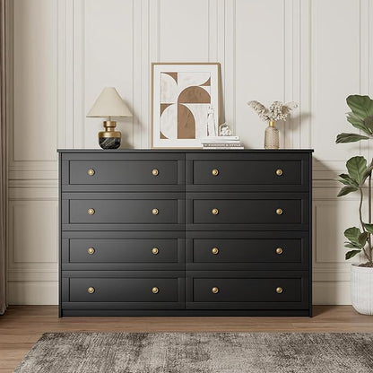 8 Drawer Double Dresser for Bedroom, 55.1" Wide Black Dressers & Chests of Drawers with Large Capacity Storage,White Dresser for Bedroom, Hallway