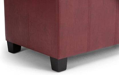 SIMPLIHOME Dover 36 inch Wide Contemporary Rectangle Storage Ottoman Bench in Radicchio Red Vegan Faux Leather, Assembled, for the Living Room, Entryway and Family Room