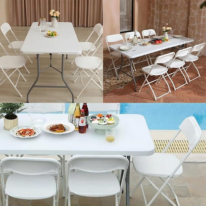 SEALAMB Plastic Folding Chairs 10 Pack, White Commercial Portable Indoor/Outdoor Chairs for Home Office, Wedding, Events Parties with Steel Frame, 350lbs Capacity (White-Plastic, 10 Pack)