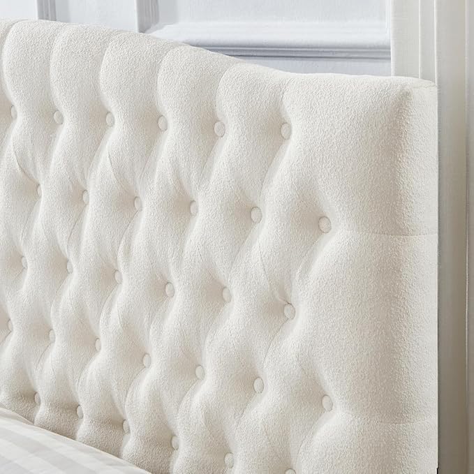 24KF Boucle Upholstered Tufted Button King Headboard and Comfortable Fashional Padded King/California King Size headboard,6025-K-Boucle-Ivory