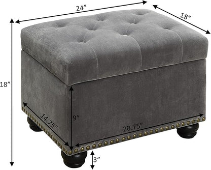 Convenience Concepts Designs4Comfort 5th Avenue Storage Ottoman 24" - Contemporary Foot Stool and Seat with Hinged Lid for Living Room, Dining Room, Office, Den, Gray Velvet