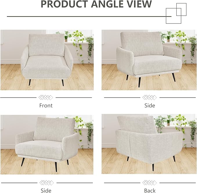 Oversized Accent Chair for Living Room Chairs Reading Arm Chair Comfy Modern Single Sofa Side Chairs with Metal Legs & Soft Cushion for Bedroom, Waiting Room (Chenille Beige Grey, Set of 1)