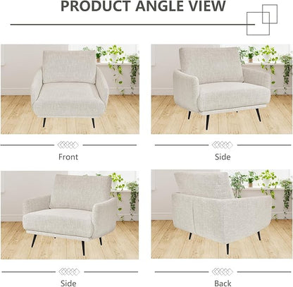 Oversized Accent Chair for Living Room Chairs Reading Arm Chair Comfy Modern Single Sofa Side Chairs with Metal Legs & Soft Cushion for Bedroom, Waiting Room (Chenille Beige Grey, Set of 2)