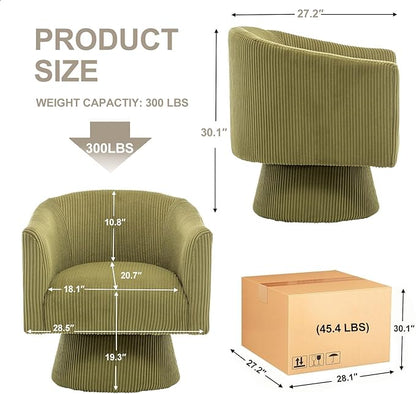 Swivel Accent Chair Set of 2, Modern 360° Swivel Barrel Chair, Corduroy Upholstered Single Sofa for Living Room, Bedroom(Mint Green)