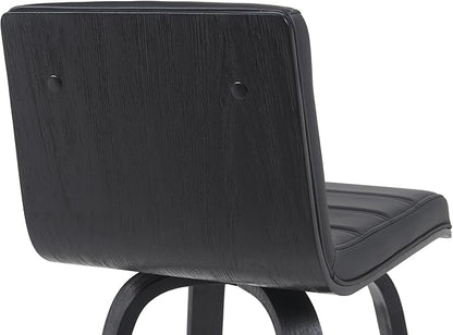 Vienna Modern Counter Height Swivel Bar Stool with Black Faux Leather Seat and Black Brushed Wood Frame Set of 4