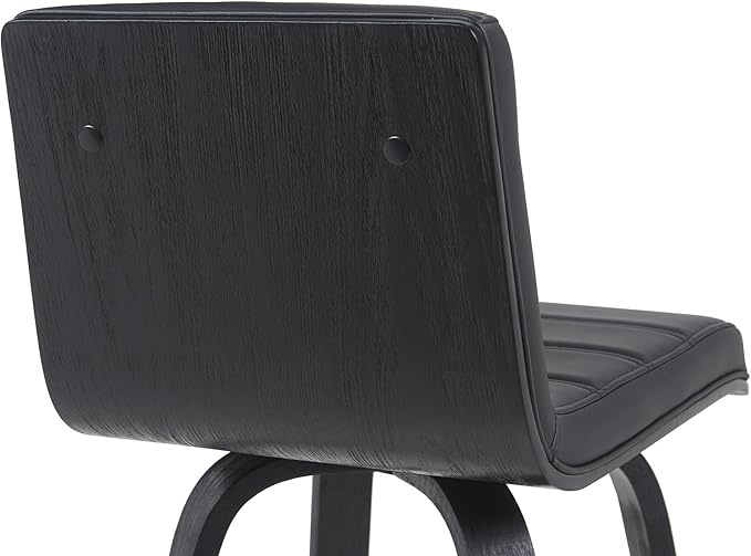 Vienna Modern Counter Height Swivel Bar Stool with Black Faux Leather Seat and Black Brushed Wood Frame Set of 2
