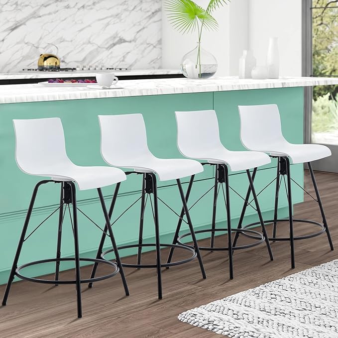 annjoe Swivel Bar Stools Metal Counter Height Stools Plastic Seat Chairs Set of 4 for Indoor Outdoor Home Kitchen Business (26" White)