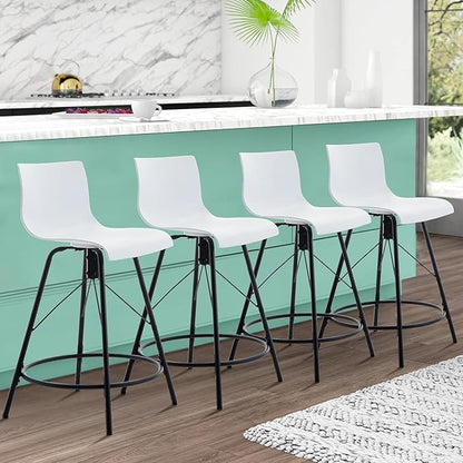 annjoe Swivel Bar Stools Metal Counter Height Stools Plastic Seat Chairs Set of 4 for Indoor Outdoor Home Kitchen Business (26" White)