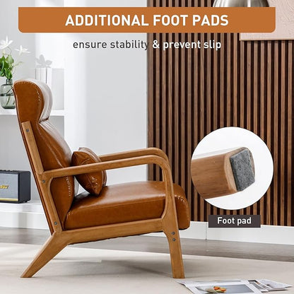 ANJHOME Mid Century Modern High Back Accent Chairs Set of 2, Single Lounge Armchair with Solid Wood Frame, Comfy Reading Chair for Living Room, Easy Assembly