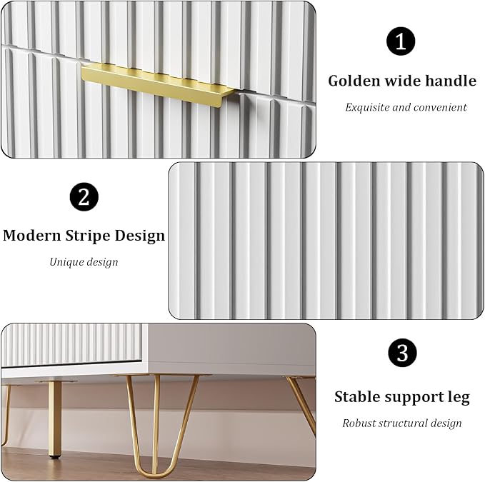 White Dresser for Bedroom, 7 Drawer Dresser with Gold Pulls, Wide Chest of Drawers for Bedroom, Entryway, 47.2" L x 15.7" D x 31.4" H