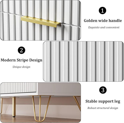 White Dresser for Bedroom, 7 Drawer Dresser with Gold Pulls, Wide Chest of Drawers for Bedroom, Entryway, 47.2" L x 15.7" D x 31.4" H