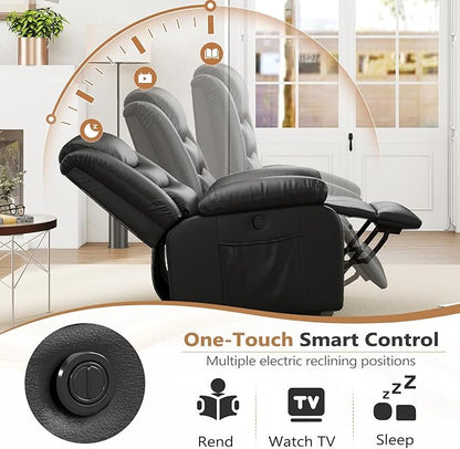 ANJ Black Power Lift Recliner Chair with Massage and Heat, PU Leather Overstuffed Electric Lift Chair for Elderly, Oversized Single Sofa Recliner with Side Pockets, Remote Control