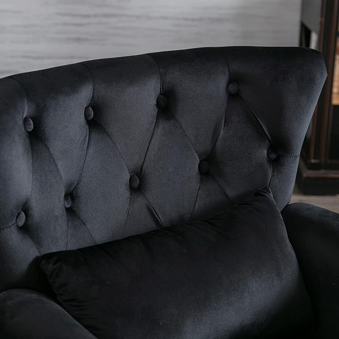 Accent Reading Arm Chairs Set of 2 for Living Room Bedroom, Midcentury Modern Comfy Corner Sofa Chair, Wingback Waiting Room Club Chair with Button Tufted Back &Lumbar Pillow, Velvet Black