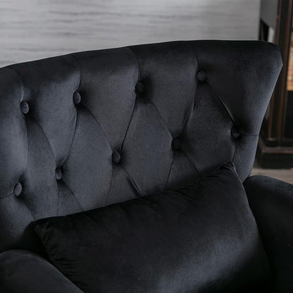 Accent Reading Arm Chairs Set of 2 for Living Room Bedroom, Midcentury Modern Comfy Corner Sofa Chair, Wingback Waiting Room Club Chair with Button Tufted Back &Lumbar Pillow, Velvet Black