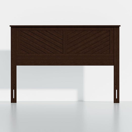 Serene Queen Size Wood Headboard Diagonal Panel Design in a Stained Walnut Finish