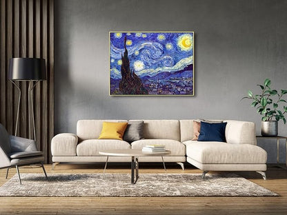 Wieco Art Large Framed Art Giclee Canvas Prints of Starry Night by Vincent Van Gogh Paintings Reproduction Post-Impressionism Artwork for Living Room Home Bedroom Decorations, 40x30inch (Framed)