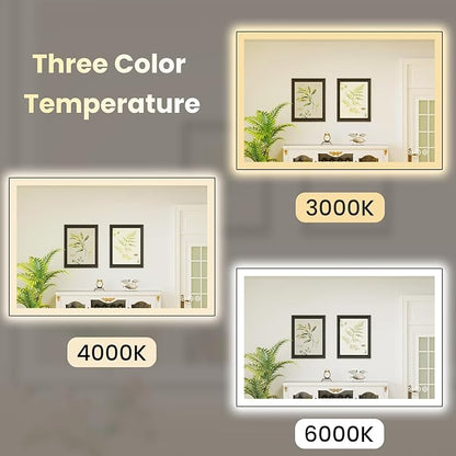 WTTY 40"X30" LED Bathroom Mirror with Black Frame, Bathroom Vanity Mirror with Lights for Wall, Front Light and Backlit, Anti-Fog, Dimmable, 3 Colors, Shatterproof, Memory, Horizontal/Vertical