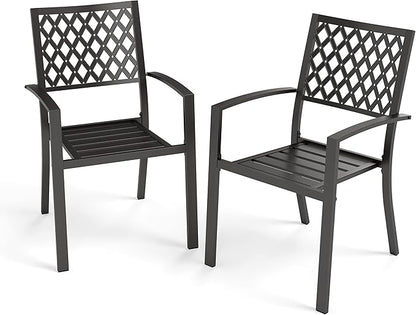 PHI VILLA Metal Outdoor Dining Chairs Set of 2 - Stackable Black Patio Chairs, 300lb Capacity (Diamond)