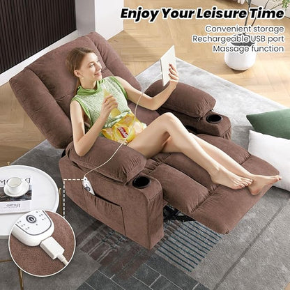 BOSMILLER Oversized Recliner Chair for Adults with Vibration Massage and Lumbar Heating Swivel Rocker Recliner with Cup Holder and USB Charge Port for Living Room