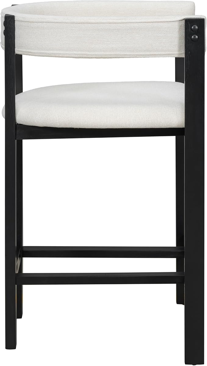 Christopher Knight Home Set of 2 Rylan Modern U-shape Fabric Upholstered Dining Room Counter Height Barstools,Kitchen Island Rubberwood Counter Stool,Armchair with Footrest+Curved Backrest,Beige+Black