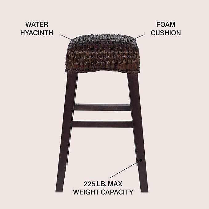 JONATHAN Y BSL1101C Maui 29.5" Rustic Bohemian Hyacinth/Wood Backless Bar Stool for Home, Kitchen, Dining Room, Workspaces, Cafes and Resturants, Dark Brown Woven Seat with Natural Wood Frame