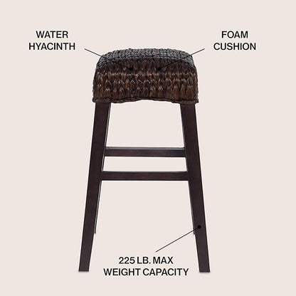 JONATHAN Y BSL1101C Maui 29.5" Rustic Bohemian Hyacinth/Wood Backless Bar Stool for Home, Kitchen, Dining Room, Workspaces, Cafes and Resturants, Dark Brown Woven Seat with Natural Wood Frame