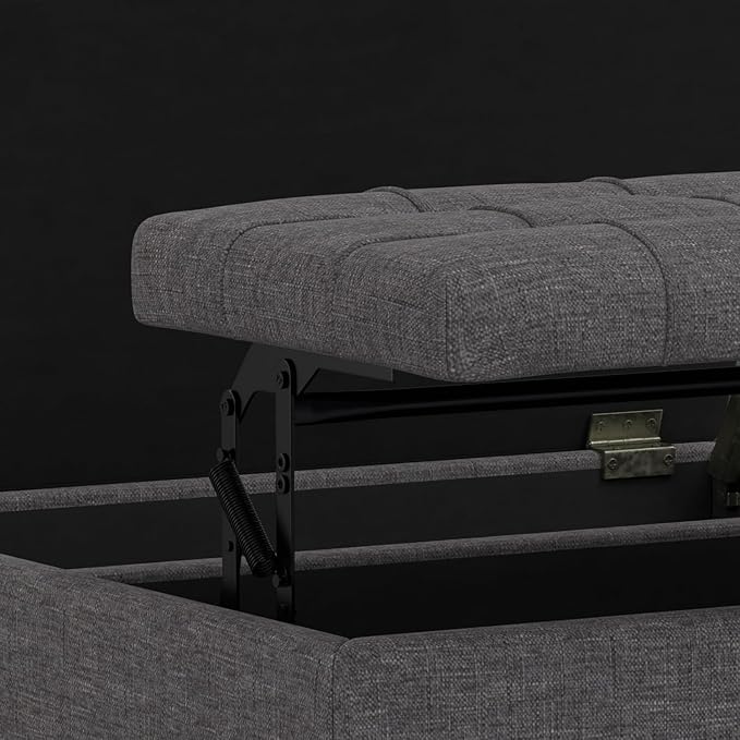 SIMPLIHOME Harrison 30 inch Wide Transitional Square Small Coffee Table Storage Ottoman in Slate Grey , Assembled, For the Living Room and Bedroom
