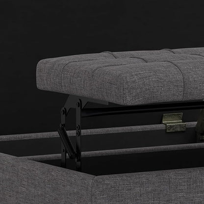 SIMPLIHOME Harrison 30 inch Wide Transitional Square Small Coffee Table Storage Ottoman in Slate Grey , Assembled, For the Living Room and Bedroom
