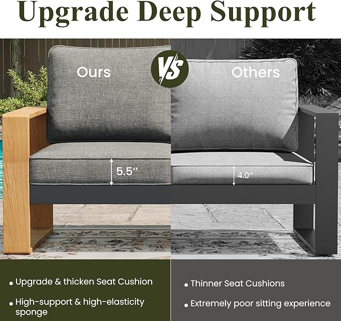 LayinSun Aluminum Patio Furniture Set 2 Seat Loveseat, Oversized Seat with Hight Back, Outdoor Conversation Sets for Porch, Balcony, Deck