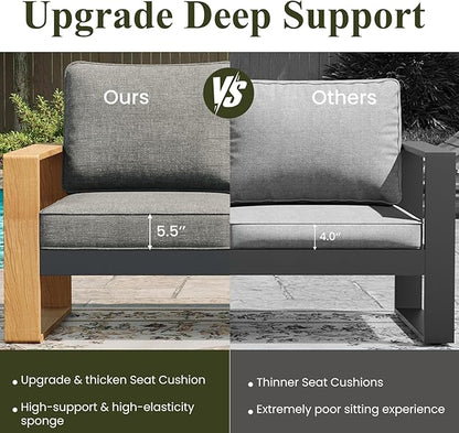 LayinSun 4 Pieces Aluminum Patio Furniture Set with Coffee Table, Oversized Seat with Hight Back, Outdoor Conversation Sets for Porch, Balcony, Deck