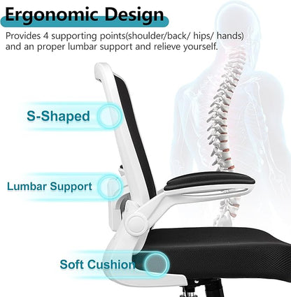 FelixKing Office Chair, Ergonomic Desk Chair Breathable Mesh Chairs Adjustable High Back Lumbar Support Flip-up Armrests, Executive Rolling Swivel Comfy Computer Chairs Home Office White
