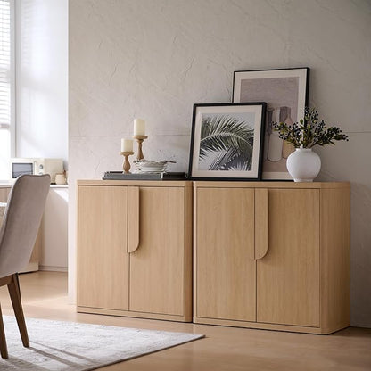 69'' Sideboard Buffet Cabinet W/Storage, Modern Accent Cabinets W/Curved Handles & Adjustable Shelves, 4 Doors Coffee Bar Buffet Table Credenza for Living Room Kitchen Hallway, Natural