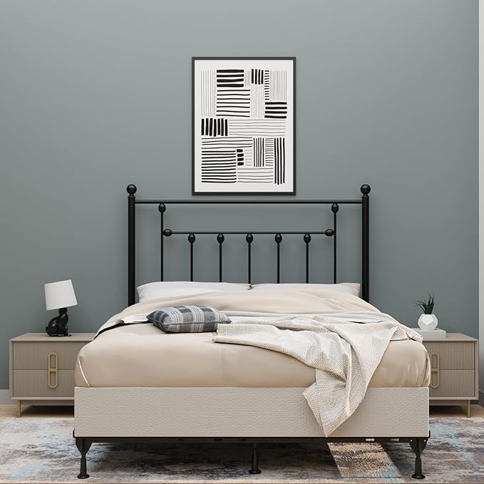 Victorian Metal Headboards, Adjustable Height Iron Frame, Rustic Farmhouse Style, Elegant Design, Easy Assembly, Universal Fit for Kids & Adults, California King Size, Black Finish