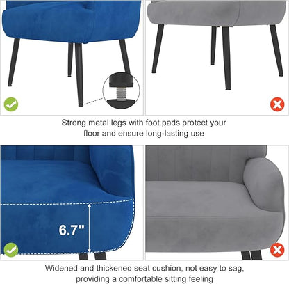 Velvet Accent Chair, Upholstered Modern Leisure Single Sofa Side Living Room Chair, Comfy Tufted Back Armchair with Metal Legs for Waiting Room/Bedroom/Office/Reading Room, Blue