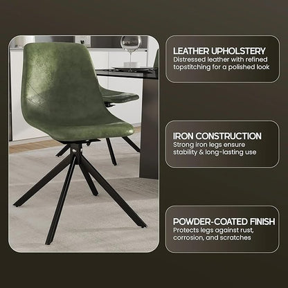 LeisureMod Markley Swivel Leather Dining Side Chair with Durable Iron Legs – Comfortable Accent Chair for Kitchen, Dining Room, or Office Set of 4