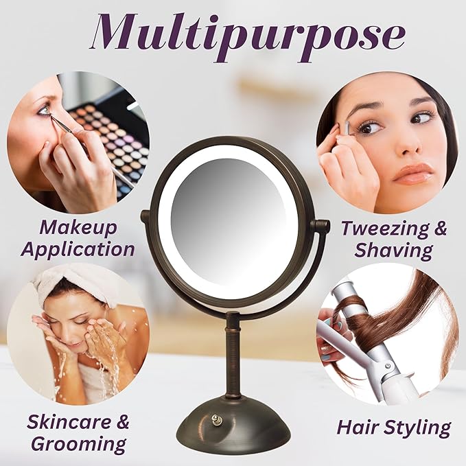 JERDON Lighted Makeup Mirror with Magnification - 1X and 8X Magnification - Bronze Makeup Mirror - Model HL8808BZL