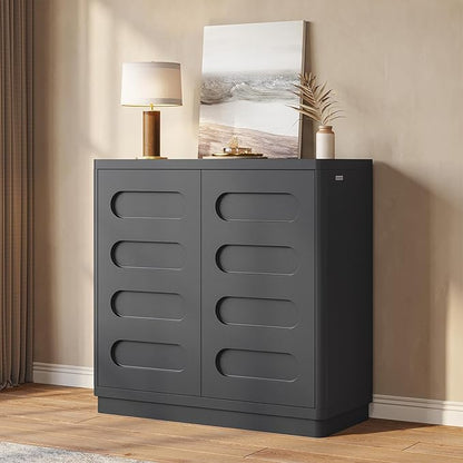 Buffet Cabinet Set of 2 with Storage, Arc Accent Sideboard with 2 Doors and Adjustable Shelves, Large Console Table for Dining Room, Kitchen, Living Room, Black