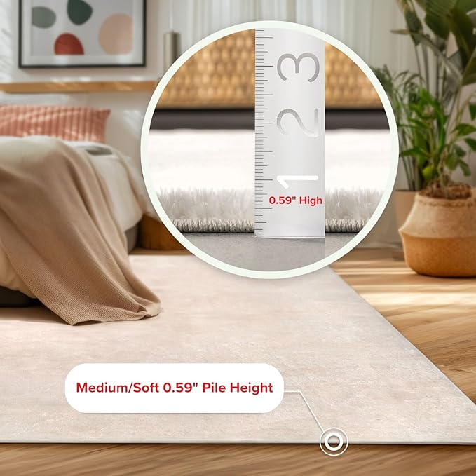 nuLOOM 4' Square Cozy Plush SuperiorWash Area Rug, Machine Washable, Non-Slip, Soft Fluffy Shag Carpet for Living Room Bedroom Kids Room Nursery Home Decor, Loni White