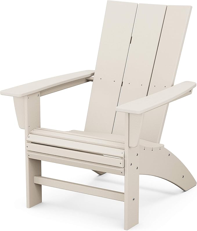POLYWOOD Modern Curveback Adirondack Chair, Sand - Heavy Duty HDPE Outdoor Furniture - Bonfire Fire Pit Seating - Classic Wooden Style Patio, Lawn, Deck, Dock & Lake Chairs