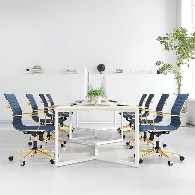 COROCC Office Desk Chair Modern Conference Room Task Chairs Leather Computer Swivel Excutive Ribbed Ergonomic Rolling Gold Desk Chair for Home Office