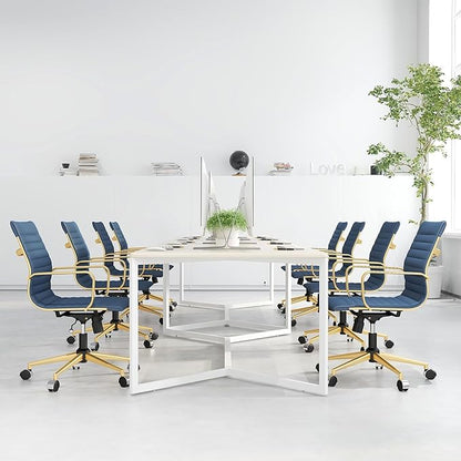 COROCC Office Desk Chair Modern Conference Room Task Chairs Leather Computer Swivel Excutive Ribbed Ergonomic Rolling Gold Desk Chair for Home Office