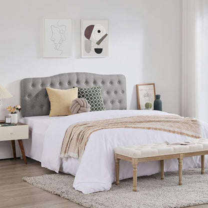 Upholstered Headboard, Button Diamond Tufted Headboards with Adjustable Height and Solid Wood Leg, Linen Fabric Padded Headboard for King Size Bed, Mordern Head Board (Grey, King)