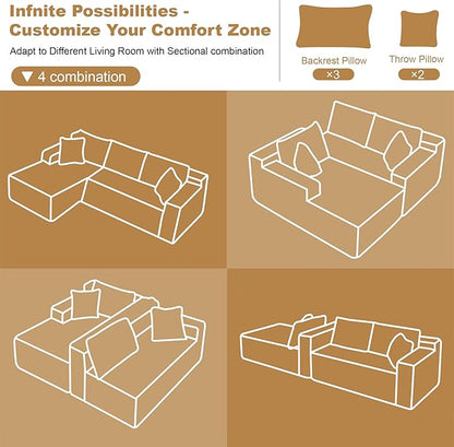 108" Sectional Couches for Living Room Modern Modular Sofa with L-Shape Couchs Upholstered Boneless Couch Deep Seat Sectional Couch with Chaise (Black, Left Facing Chaise+2Seaters)