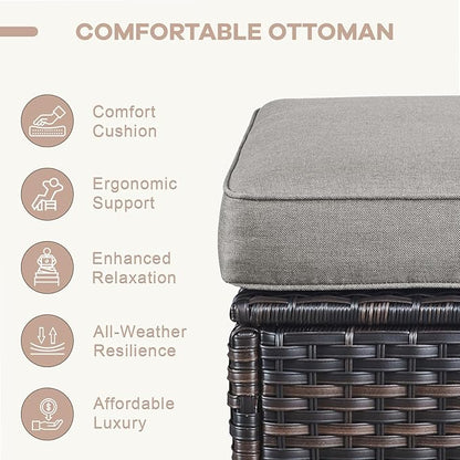 Swivel Patio Chairs sofa Set of 9 with 6" Thick Cushion - Wicker Outdoor Swivel Rocker Patio Chair ,Sofa/Glass coffee table, High Back Comfortable Outdoor Glider Chairs -Brown Wicker | Gery Cushions