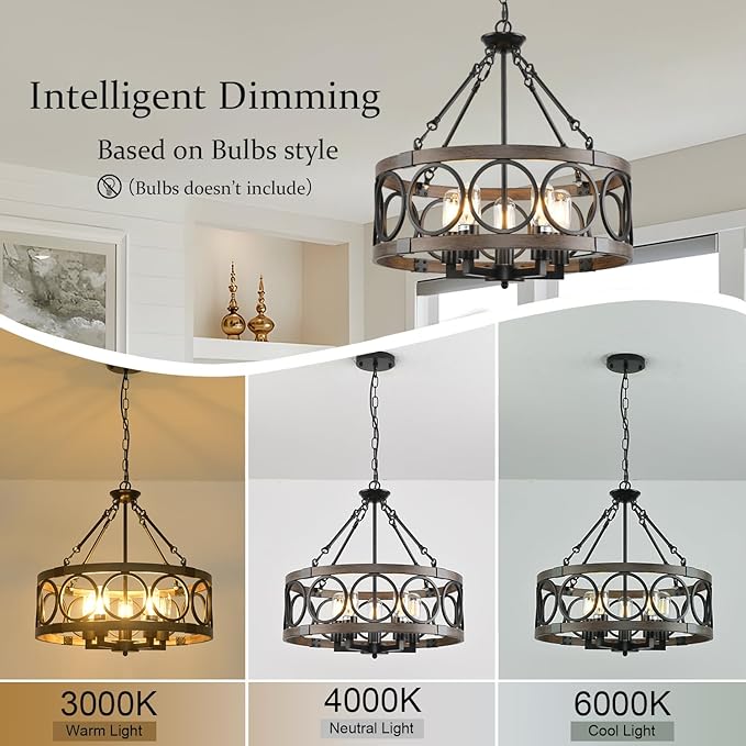Light Fixtures Ceiling Mount,5 Light Flush Mount Ceiling Light with Chain,Height Adjustable Rustic Farmhouse Chandeliers for Dining Room,19.71" Black Chandelier Modern Pendant Light Fixture