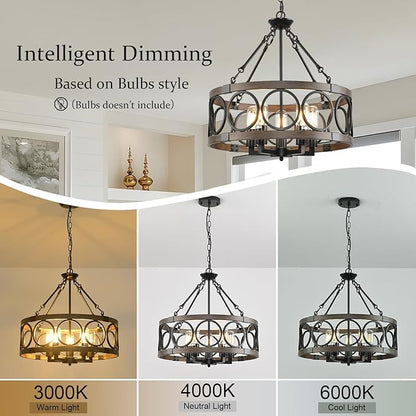 Light Fixtures Ceiling Mount,5 Light Flush Mount Ceiling Light with Chain,Height Adjustable Rustic Farmhouse Chandeliers for Dining Room,19.71" Black Chandelier Modern Pendant Light Fixture