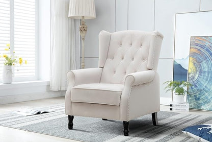 Artechworks Winged Velvet Modern Accent Chair Tufted Arm Club Chair Linen Single Sofa with Wooden Legs Comfy Upholstered for Reading Living Room Bedroom Office, Beige