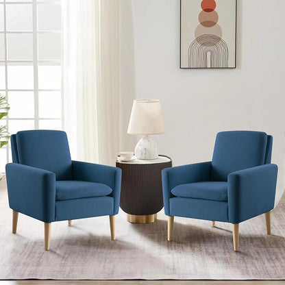 Lohoms Accent Chair for Living Room, Comfy Upholstered Reading Leisure Chair for Bedroom, Mid-Century Modern Armchair, Linen Fabric Single Sofa Chair for Apartment, Waiting Room, Navy Blue