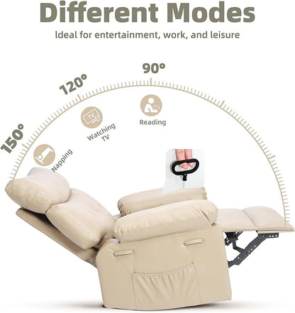 GarveeHome Oversized Recliner Chairs, Classic Manual Leather Recliner, Home Theater Seating with Lumbar & Arms Support for Living Room, Bedroom and Nursery - Beige