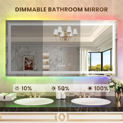 WTTY LED Bathroom Mirror 60"x36" with RGB Backlit and Front Light,Stepless Dimmable LED Mirror for Bathroom,Lighted Bathroom Vanity Mirror,Anti-Fog,Memory Function,Shatter-Proof,Wall Mounted